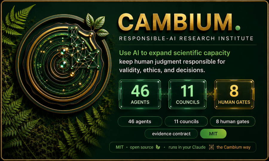 Cambium, a responsible-AI research institute. Use AI to expand scientific capacity and keep human judgment responsible for validity, ethics, and decisions.